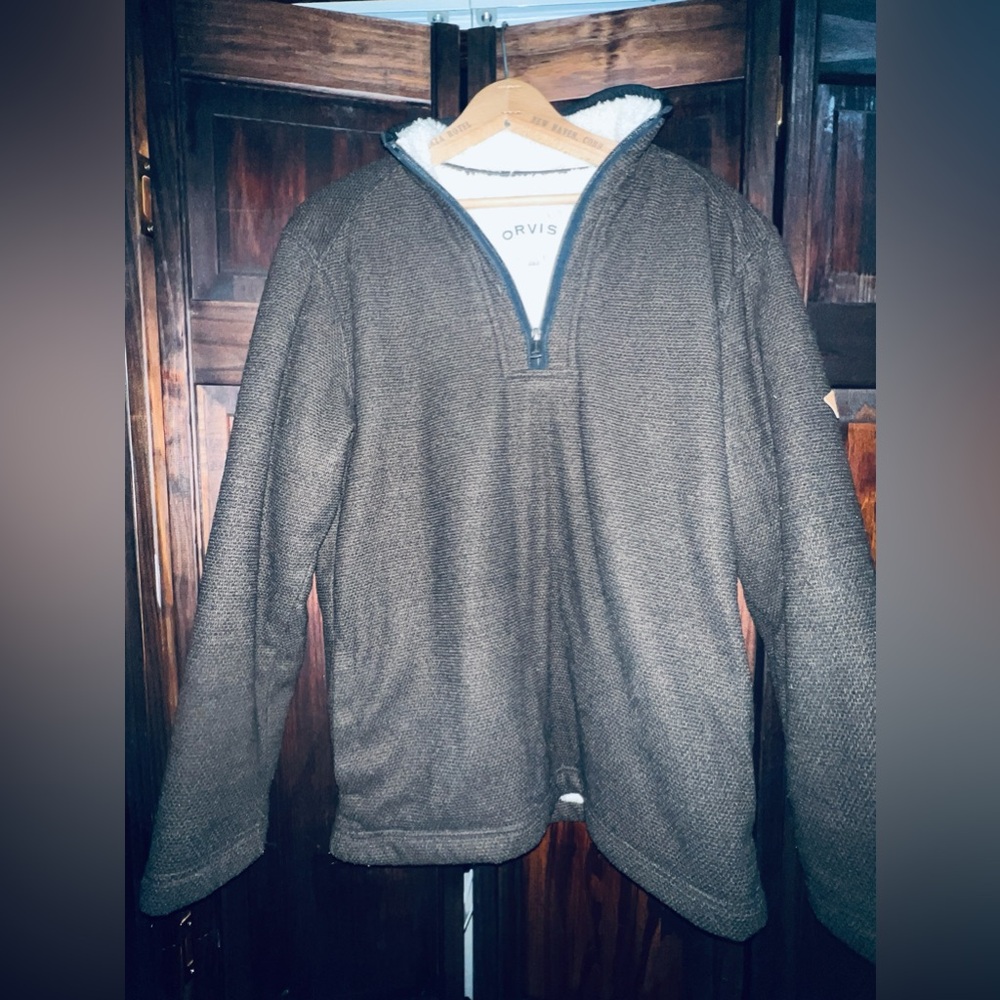 Orvis men’s pullover size‎ small quarter inch zip up lined brown